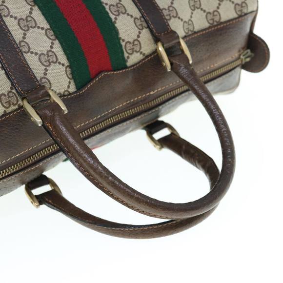 GUCCI GG Supreme Web Sherry Line Hand Bag PVC Leather Beige Red Green Auth 62953 - Picture 7 of 16